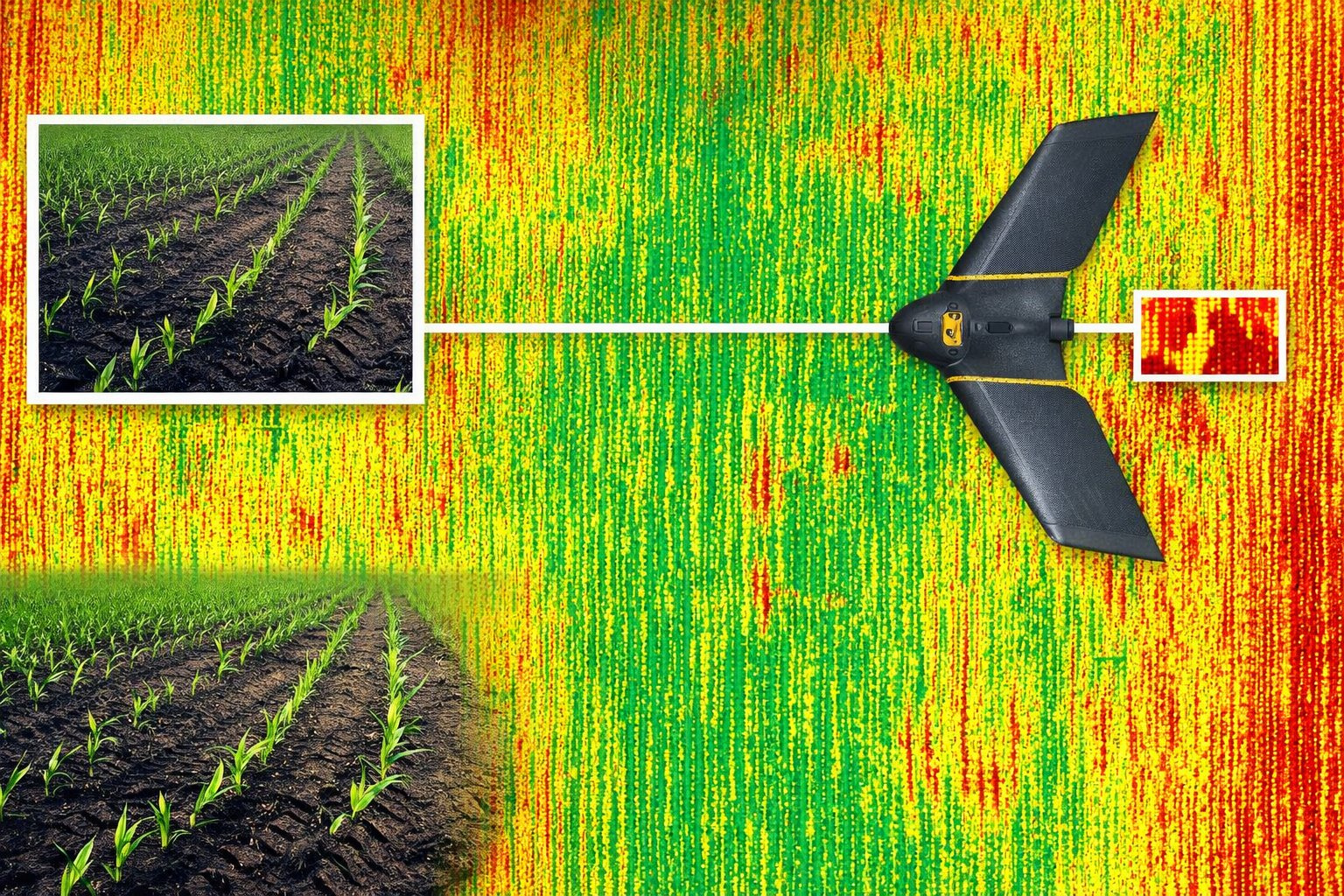 Drone realizando monitoreo de cultivos con agricultura de precisión
